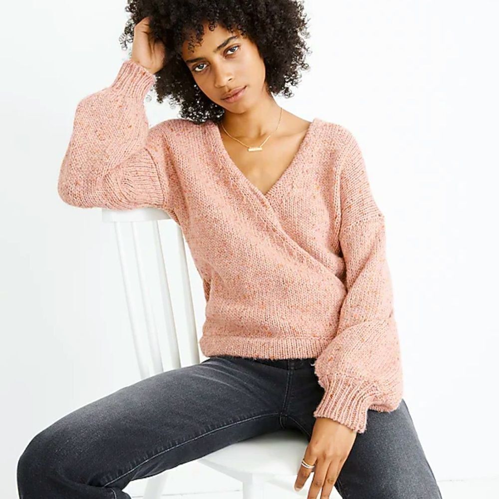 Madewell Beresford Wrap-Front PulloverSweater Deep V-neck in Marled Wisteria M